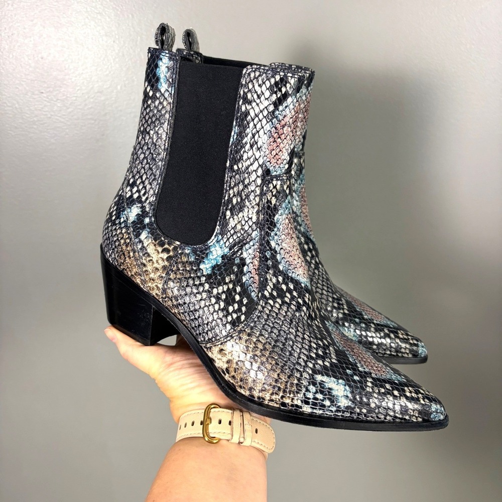 PAIGE Willa Chelsea Leather Ankle Boot 7 Multicolor Snake Western Rodeo Festival